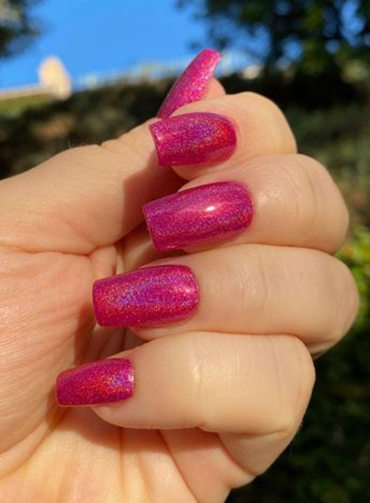 Bold Fuchsia Nails with Glitter Accents