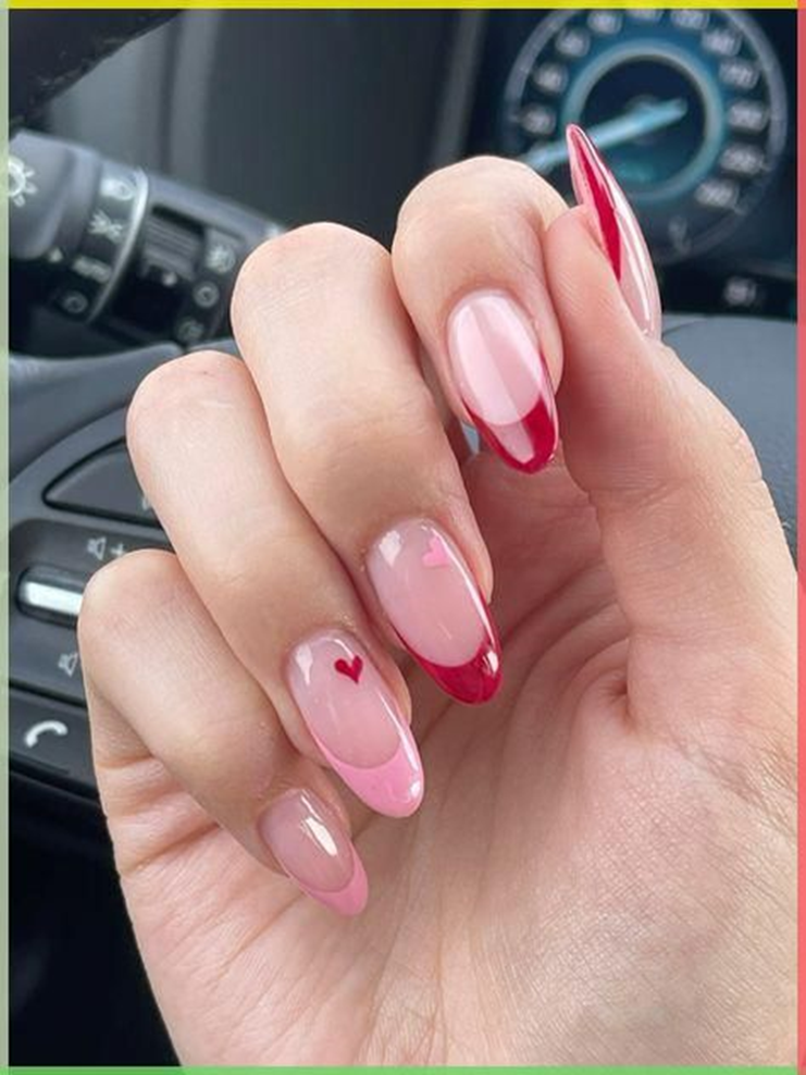 Pink and Red Color Block Nails