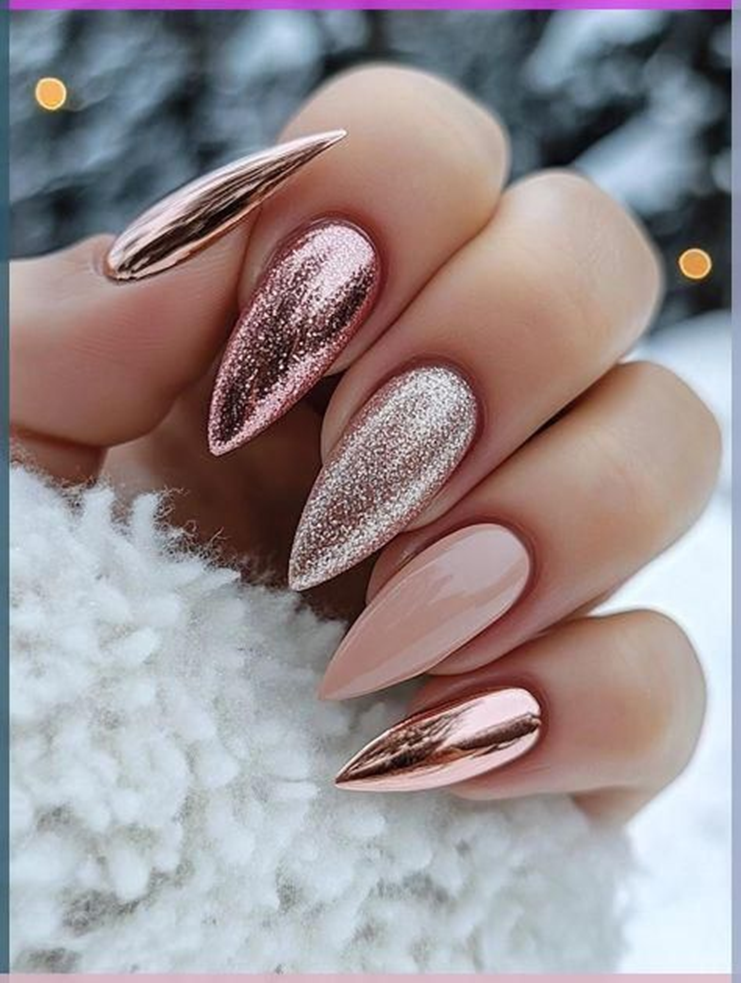 Sparkly Rose Gold Nails