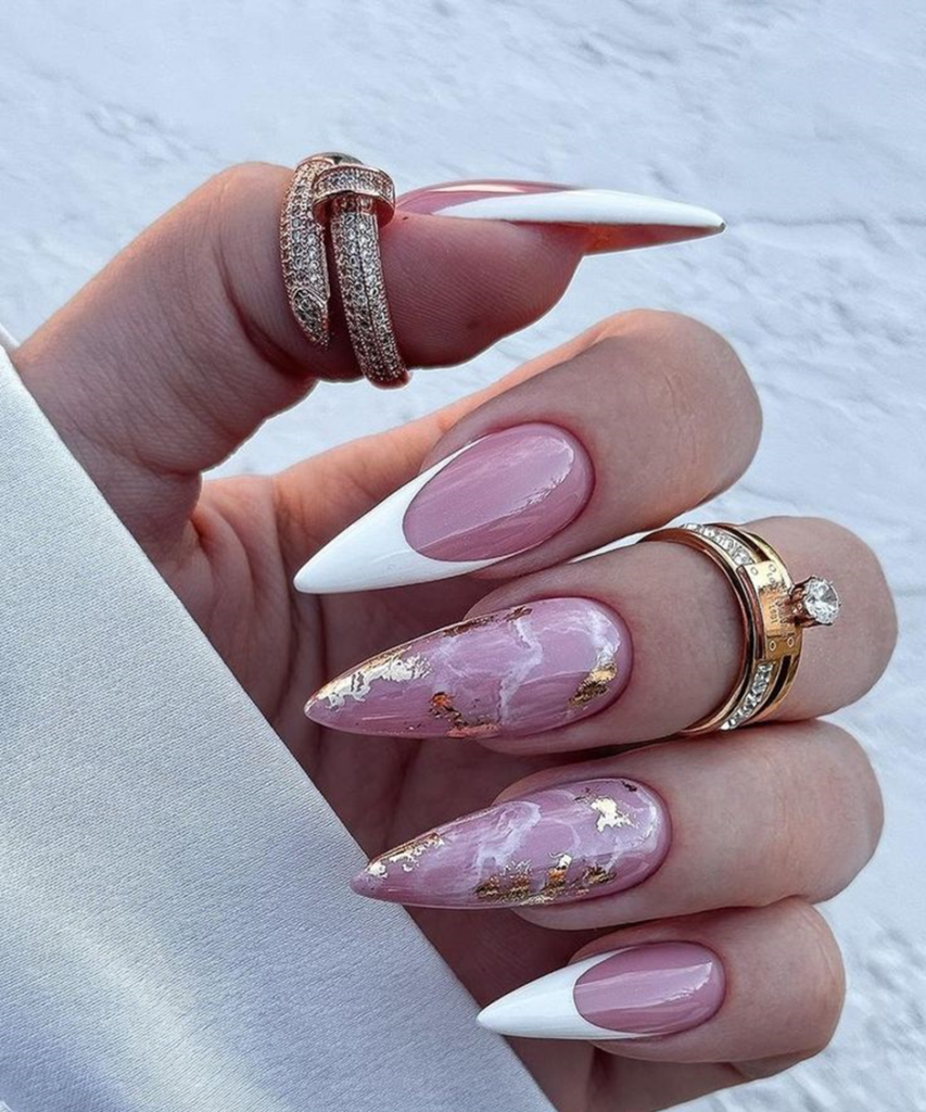 Pink Nails with Gold Foil Accents