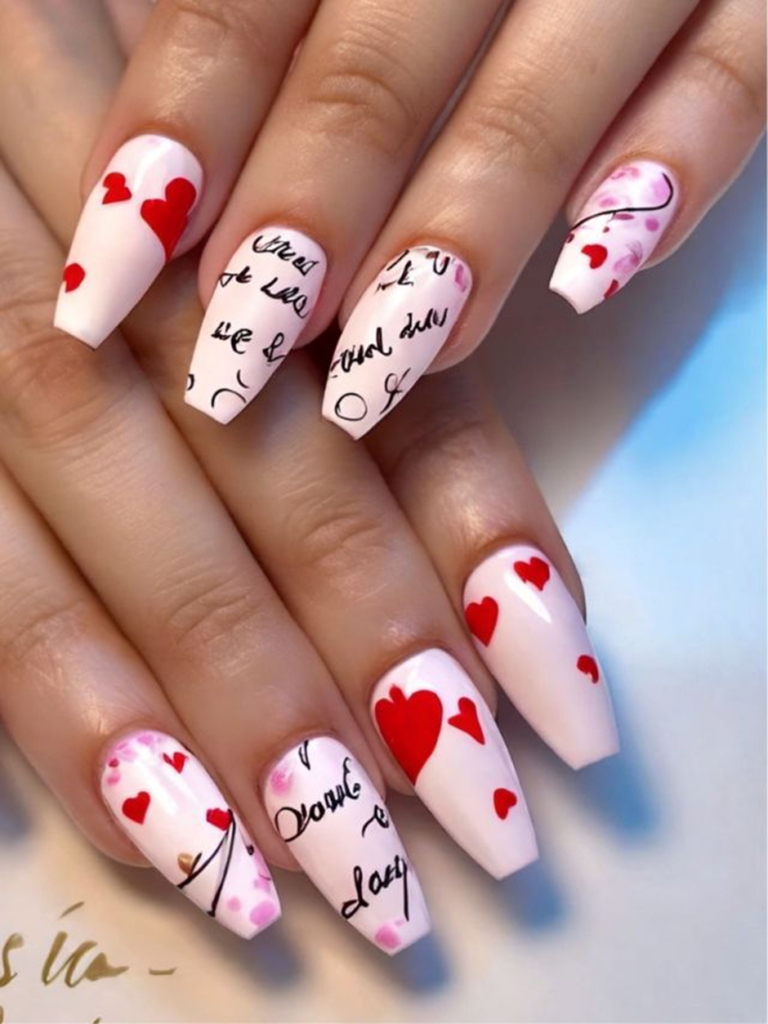 Pink Nails with Valentine’s Day Typography